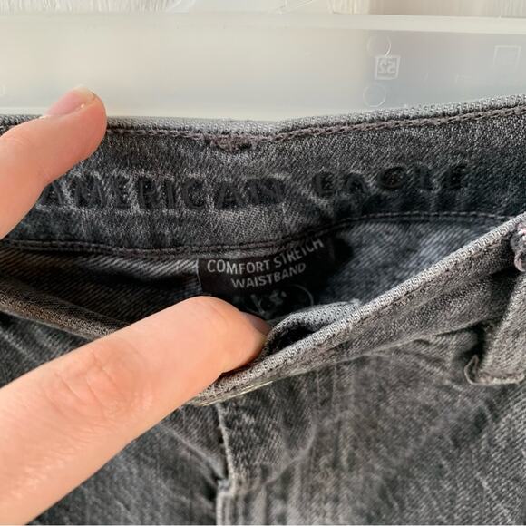 American Eagle 90’s Flare Jeans Dark Grey Distressed Ripped Retro, Size 10 - Picture 5 of 7